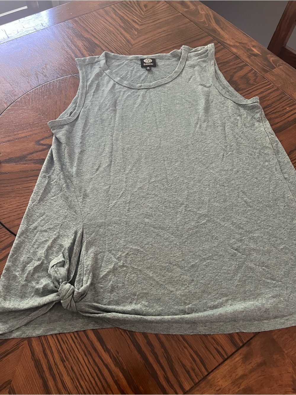 Bobeau Blue Gray Solid Knit Scoop Neck Sleeveless Knot Tank Top Women’s L # 544